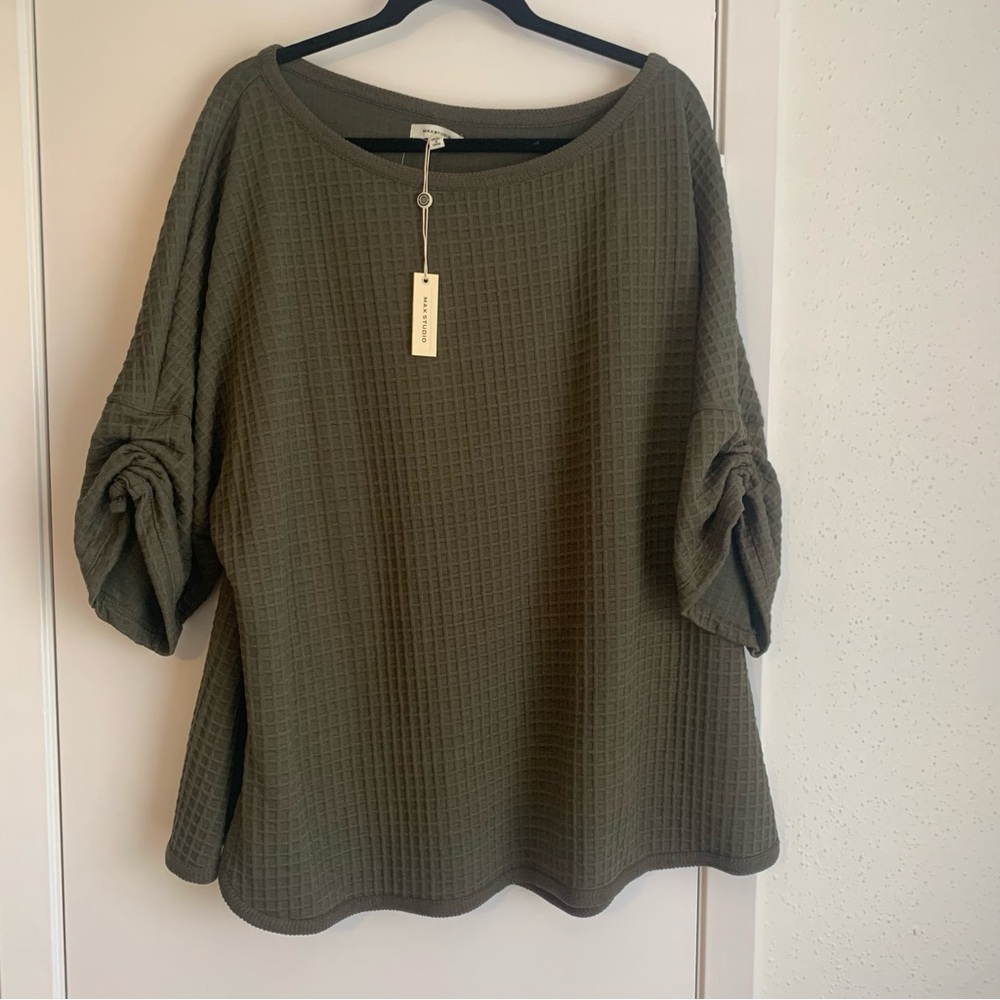 Max Studio Dark Green Waffle Knit Blouse